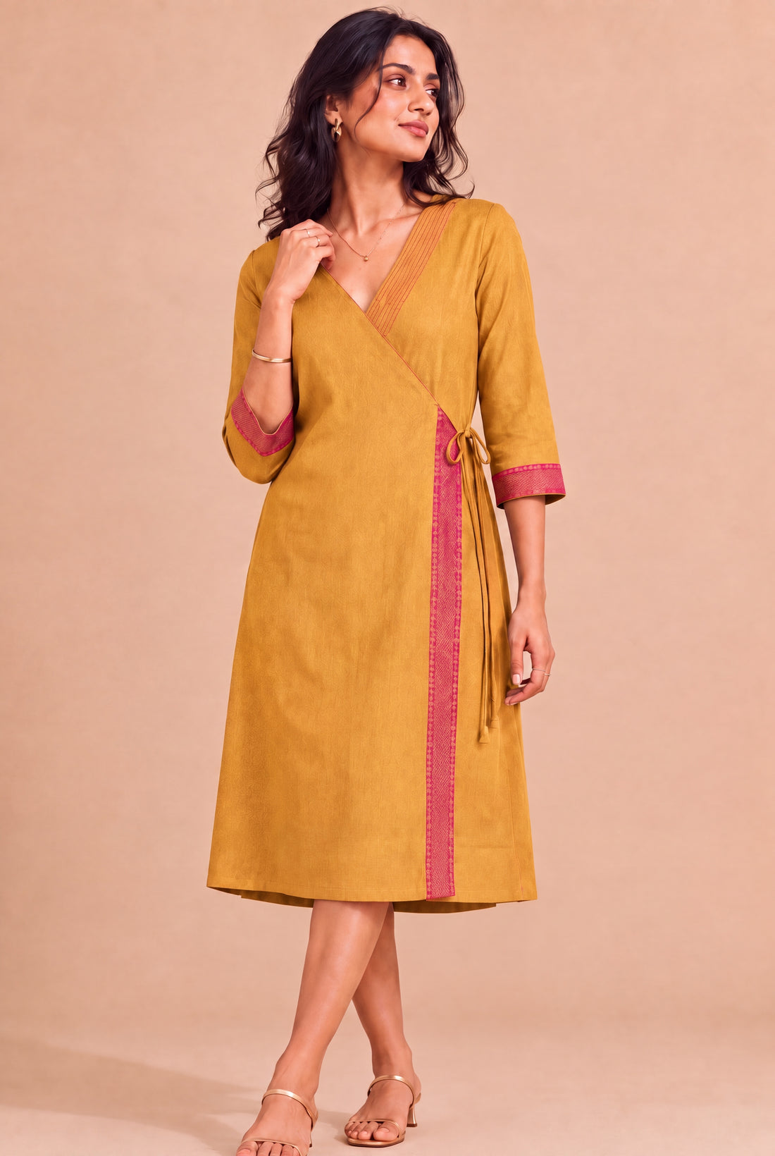 Mandira | Wrap Turmeric Yellow Mangalgiri Cotton BreezeFit™ Dress
