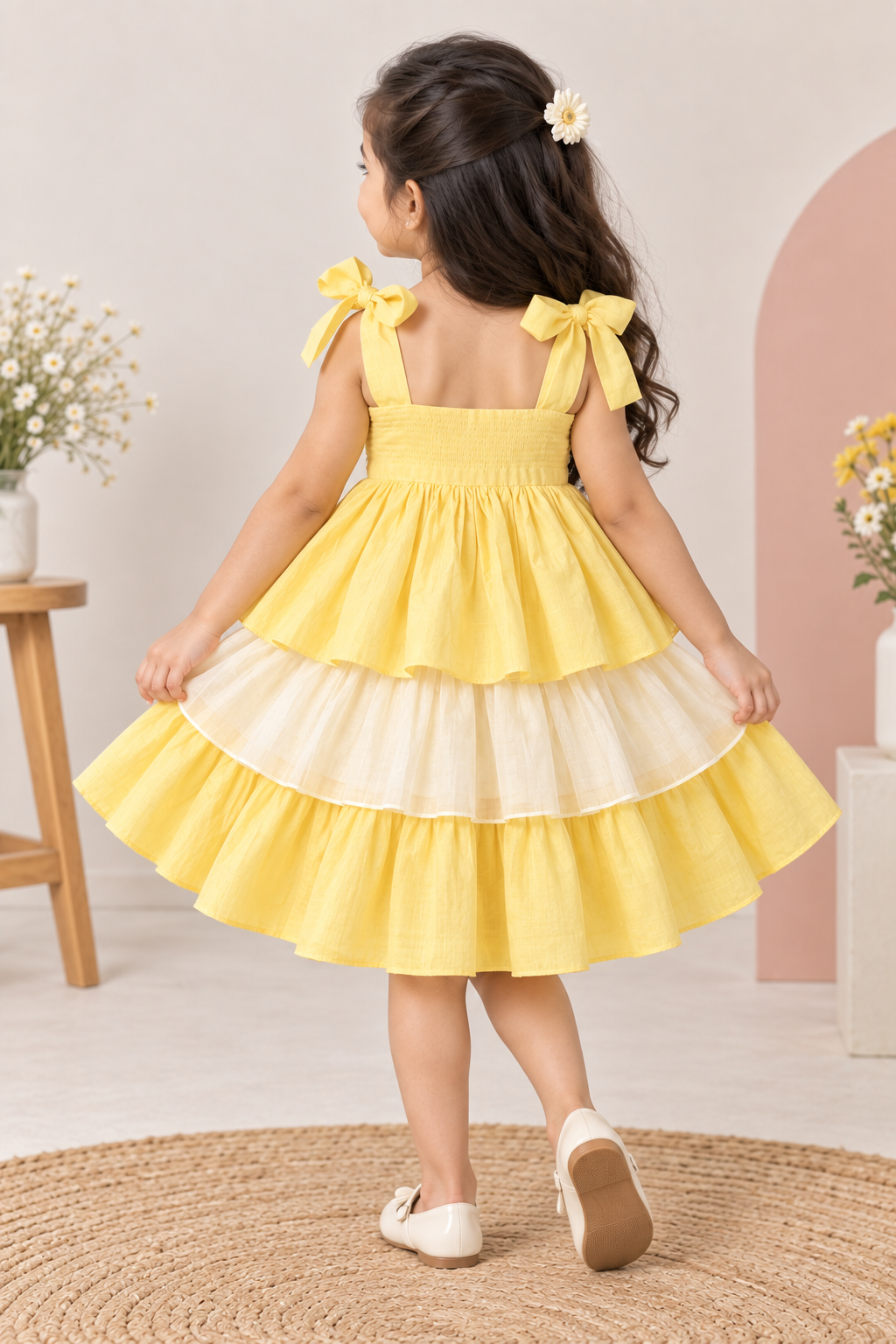 Evie x Tyohaar | Tiered Skirt & Top Set in Sunny Yellow Chanderi