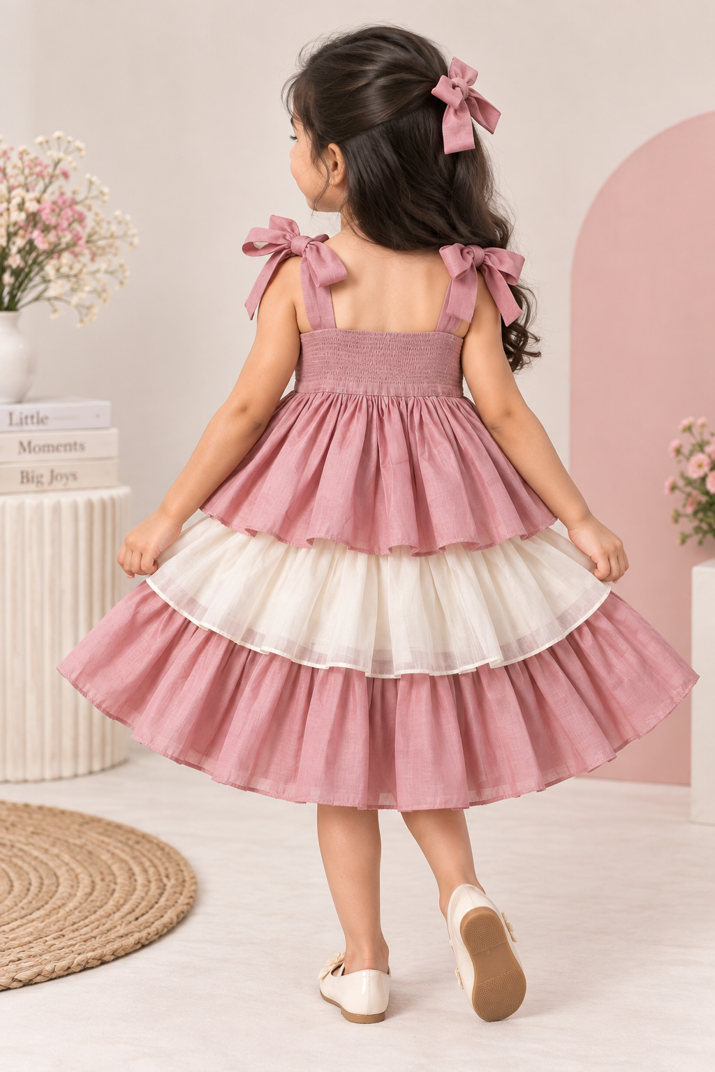 Evie x Tyohaar | Tiered Skirt & Top Set in Baby Pink Chanderi