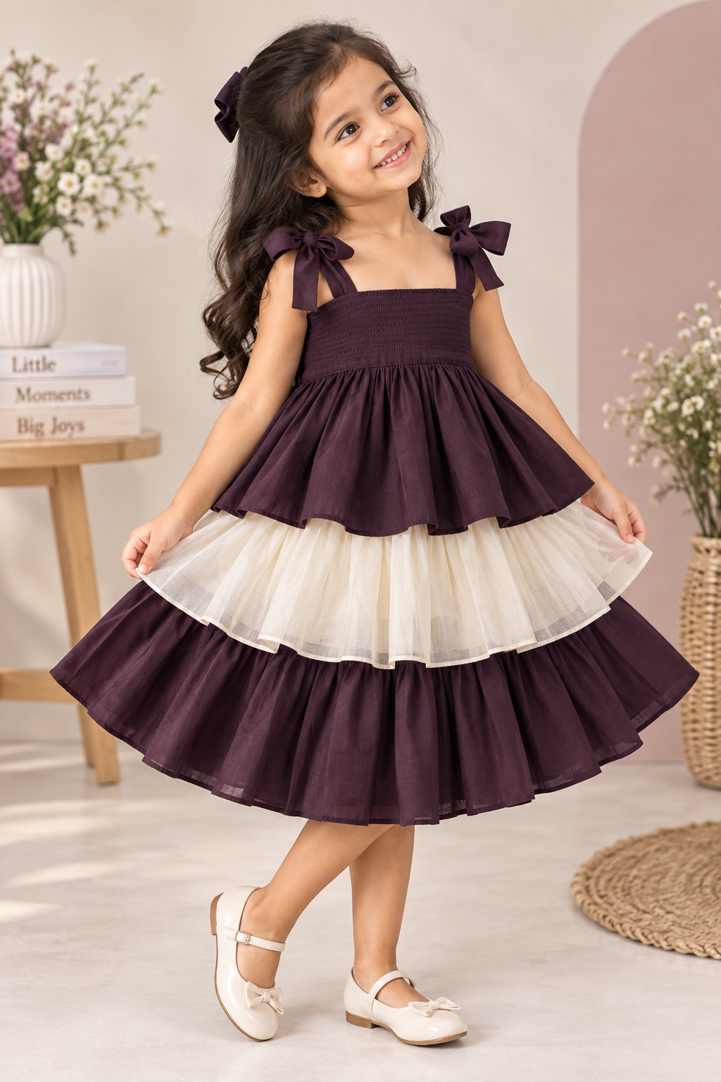 Evie x Tyohaar | Tiered Skirt & Top Set in Deep Purple Chanderi