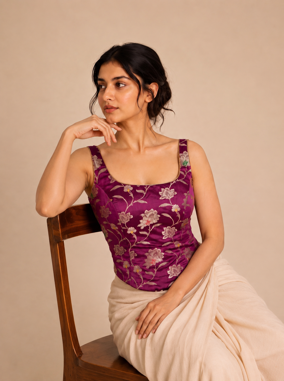 Zorana | Sleeveless Meenakari Violet Meenakari Viscose SculptFit™ Corset Top