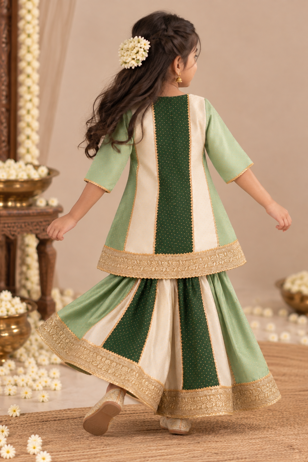 Alara x Tyohaar | Mint & Green Foil Chandheri Panelled Sharara Set