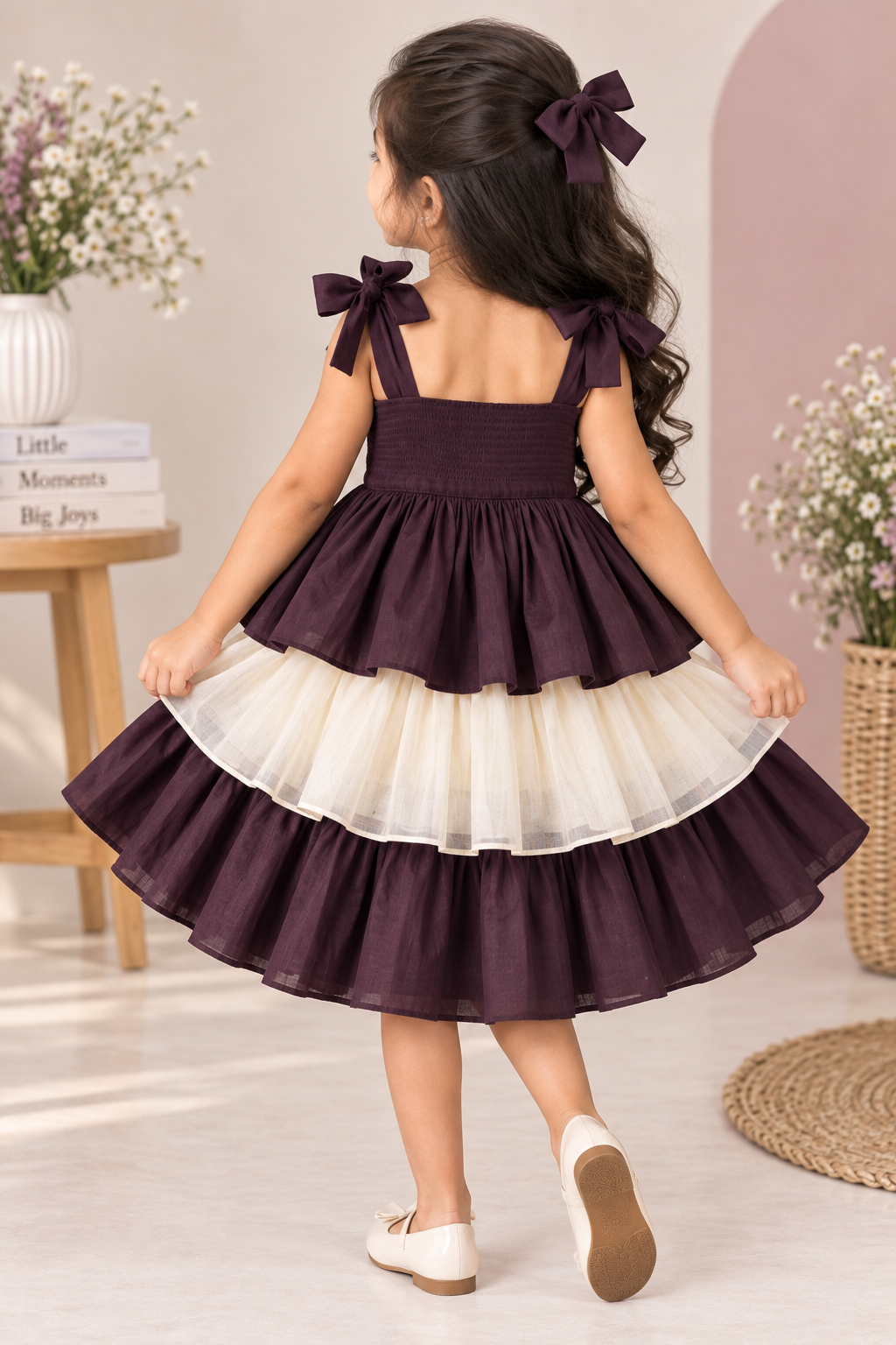 Evie x Tyohaar | Tiered Skirt & Top Set in Deep Purple Chanderi
