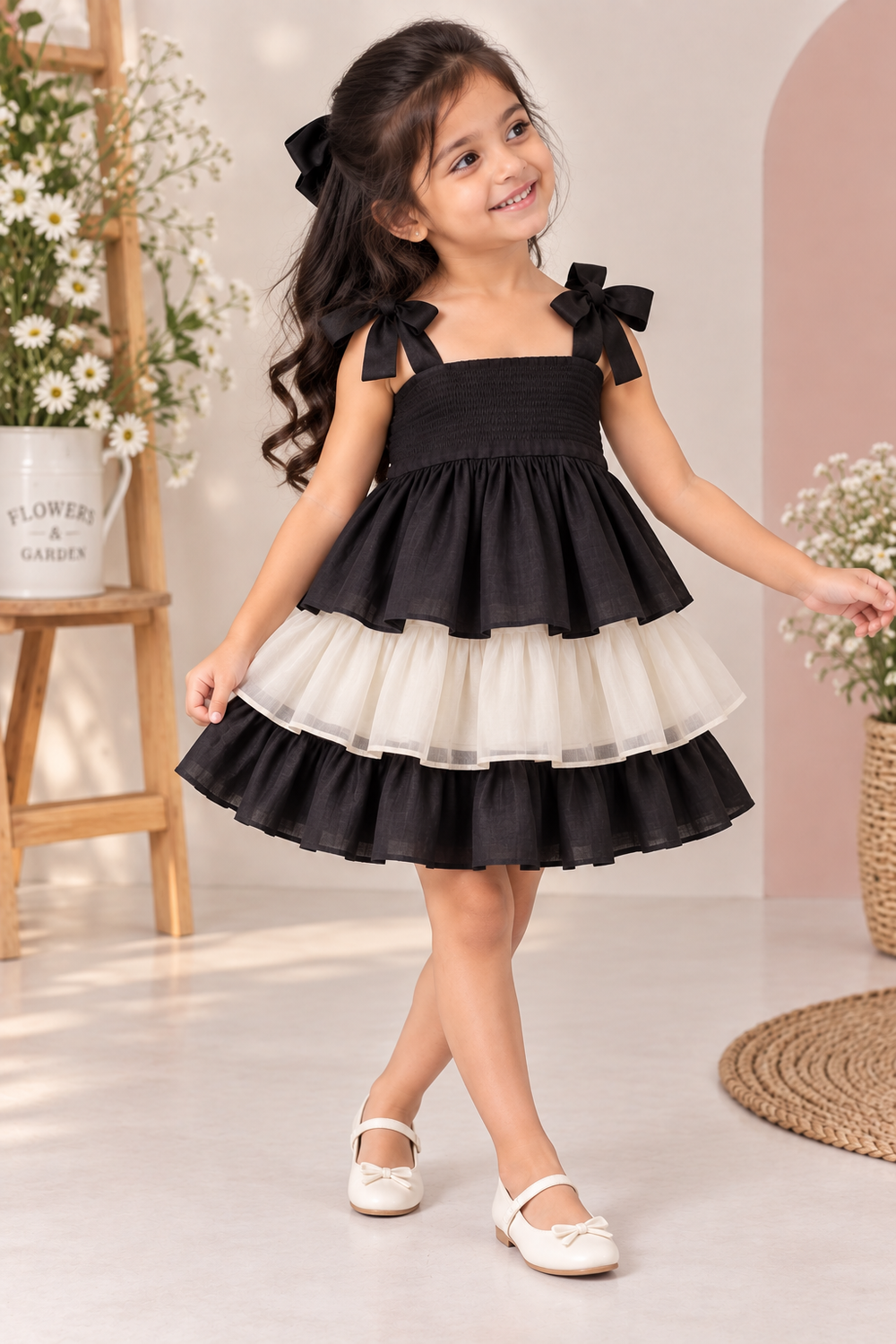 Evie x Tyohaar | Tiered Skirt & Top Set in Black Chanderi