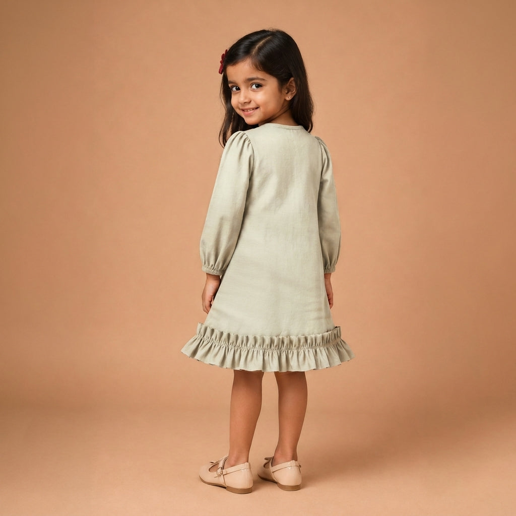 Gigi x Tyohaar | A-line Frock with Bubble Sleeve in Chalk White Linen