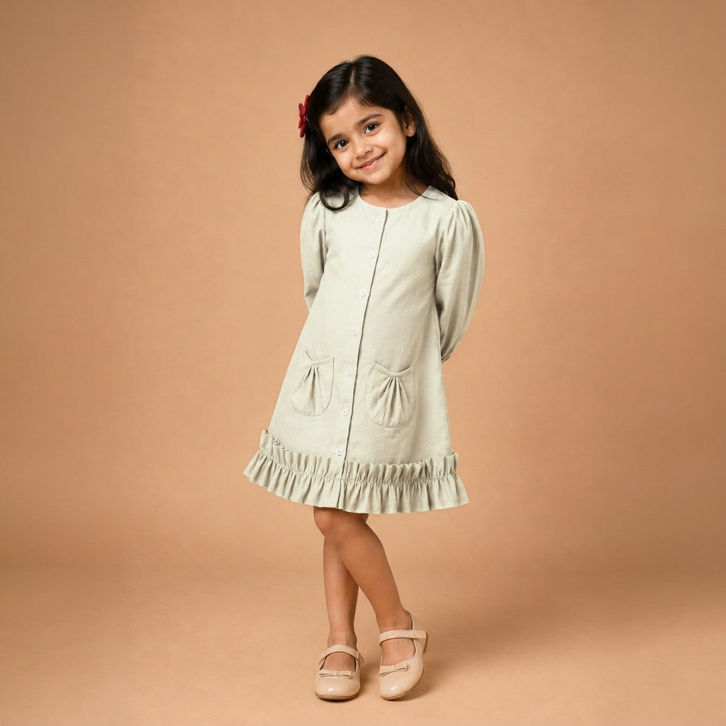 Gigi x Tyohaar | A-line Frock with Bubble Sleeve in Chalk White Linen