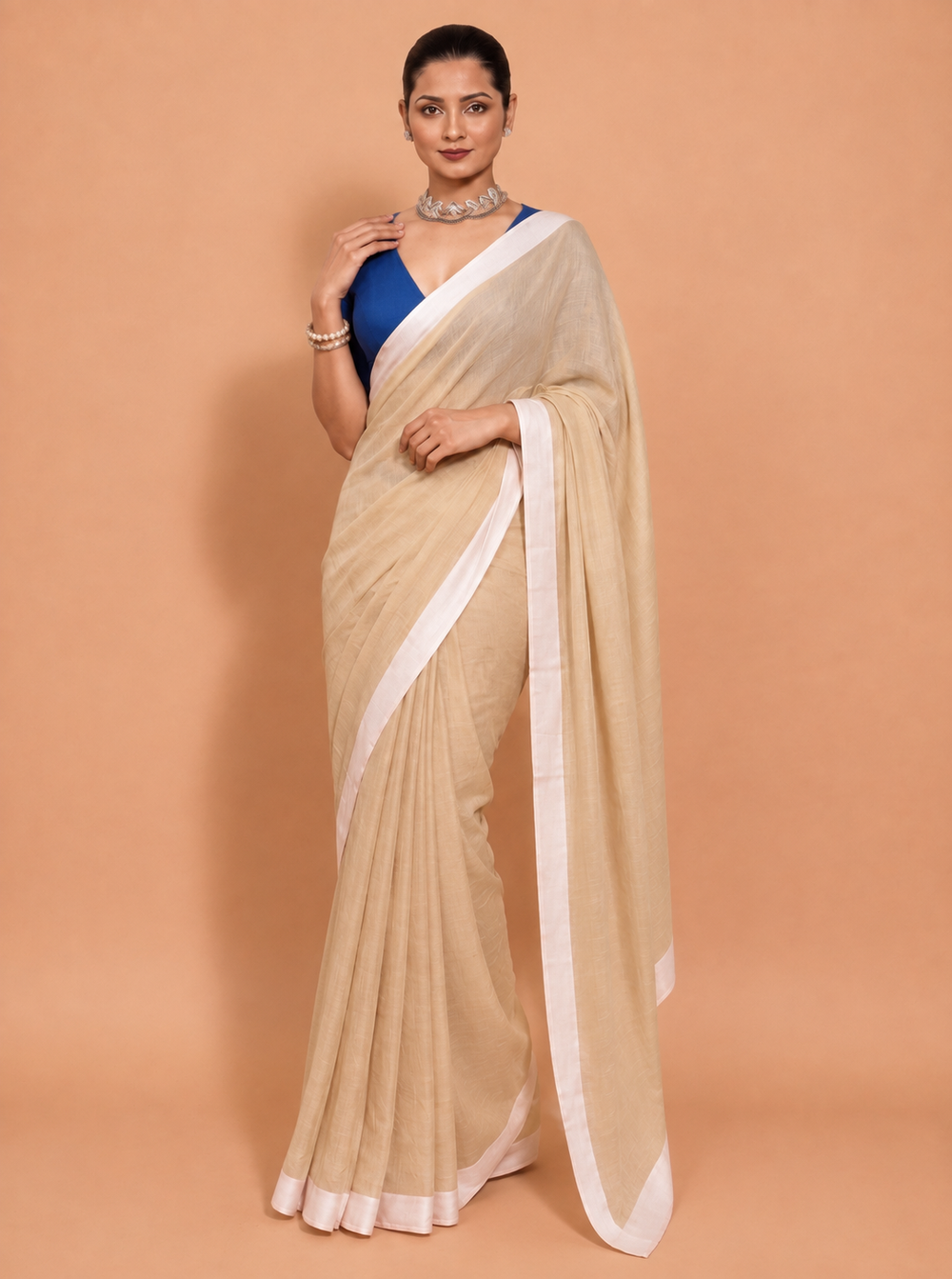 Kaamya | Saree Pastel Yellow Mul Cotton DrapeFit™ Saree