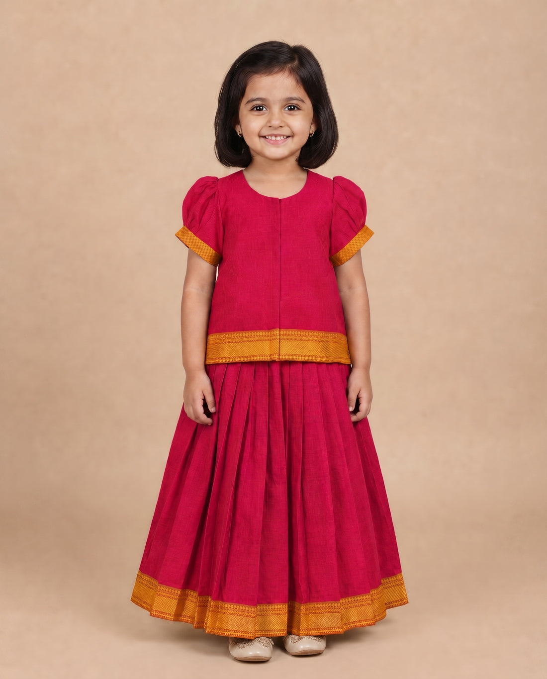 Kani x Tyohaar | Red Mangalgiri Cotton Pattu Pavadai