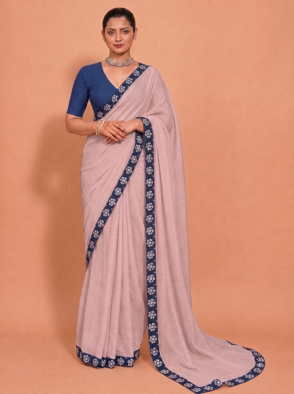 Kiran | Pastel Pink Mul Cotton DrapeFit™ Saree