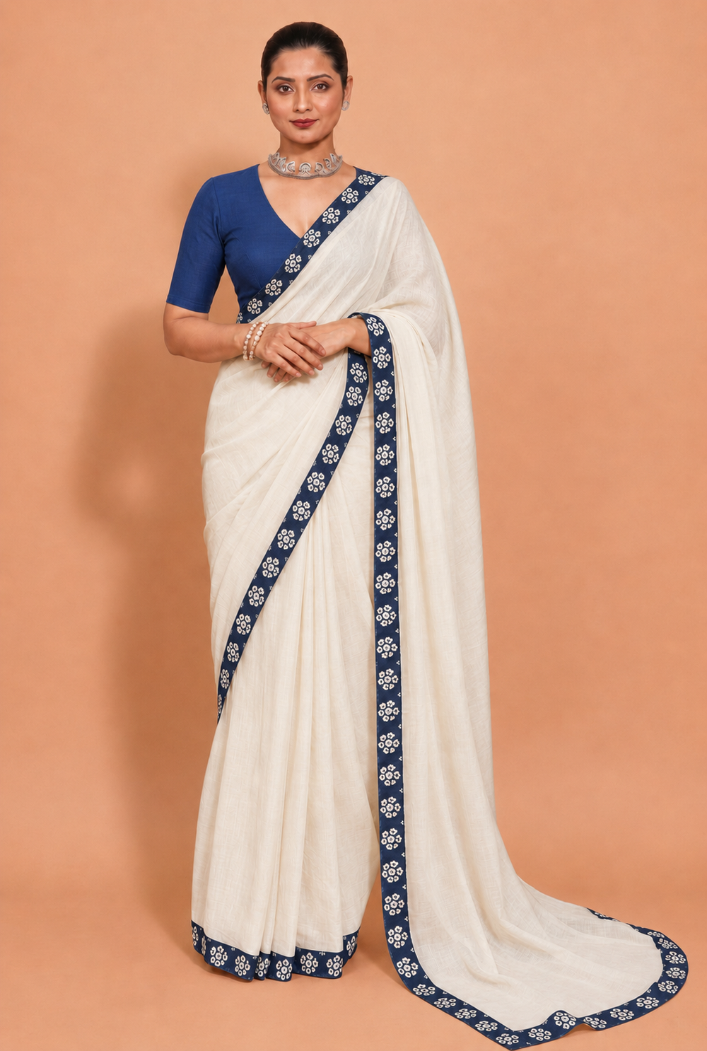 Kiran | White Mul Cotton DrapeFit™ Saree