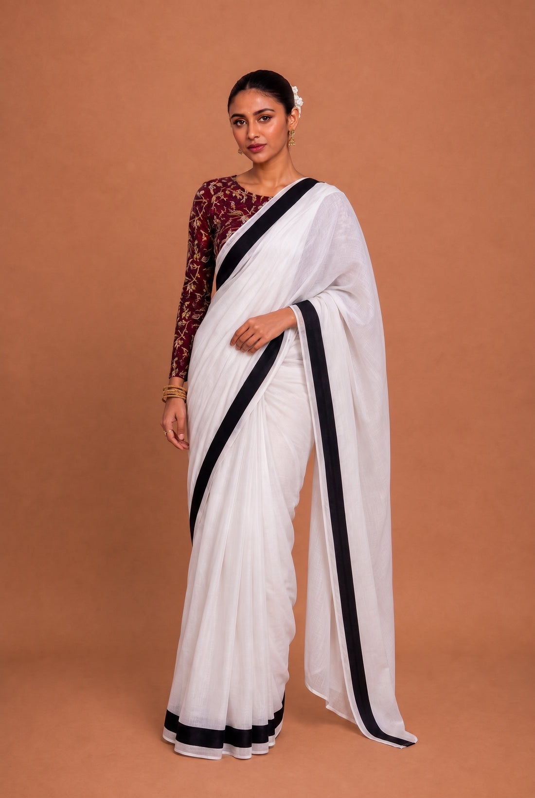Nainika | White Mul Cotton DrapeFit™ Saree