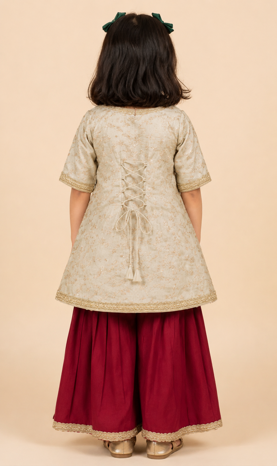 Noorie x Tyohaar | Cream Embroidered Tissue Angrakha-Sharara Set