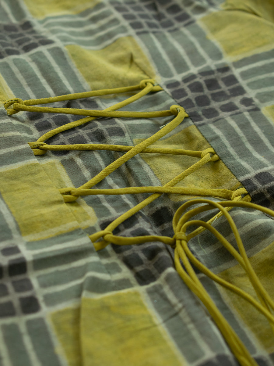 Olivea x Tyohaar | Angrakha-Sharara Set in Olive Grid Block Print Cotton