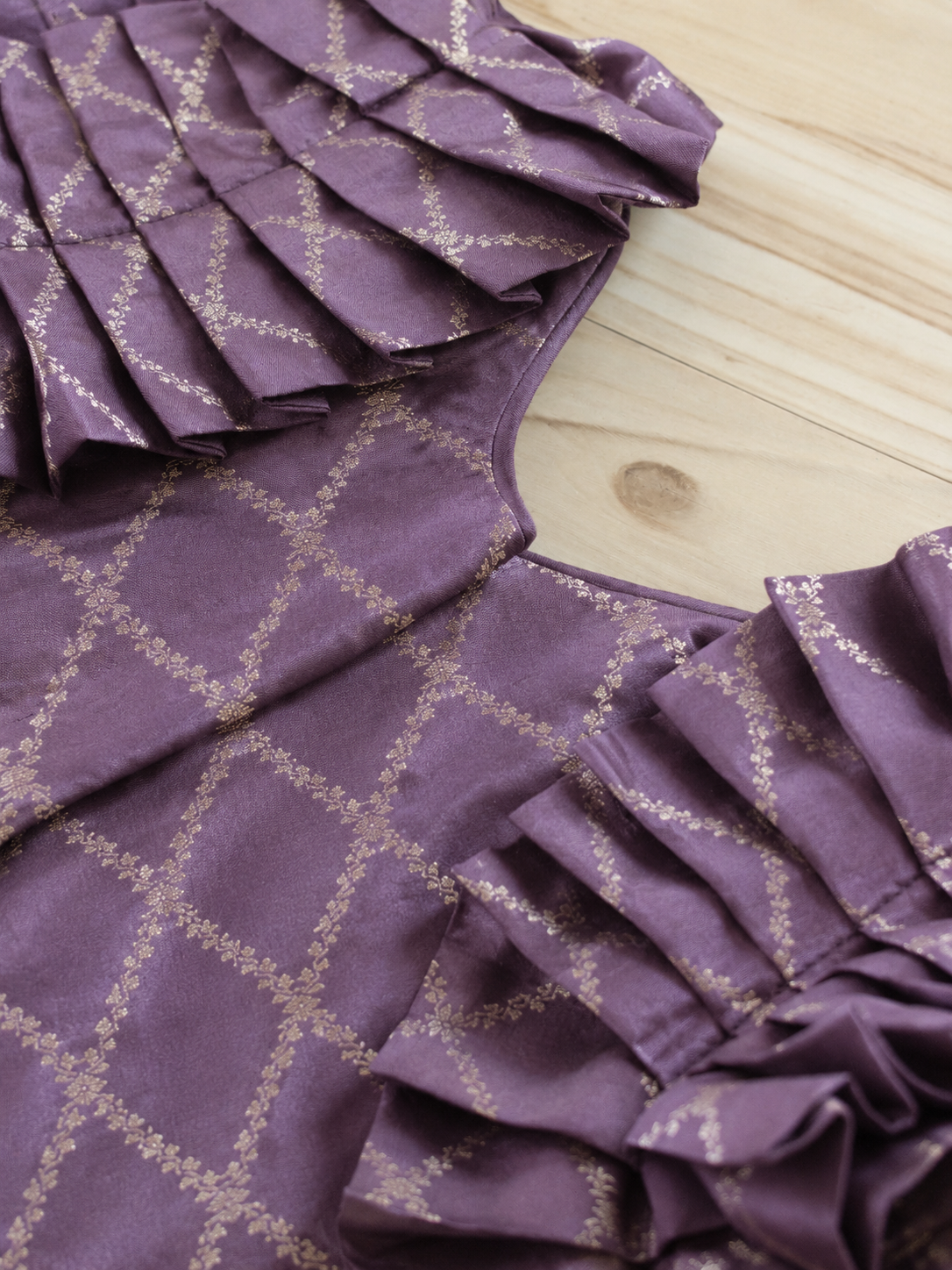 Pari x Tyohaar | Moonlit Lavender Vine Mesh Brocade Ruffle Sleeve Pattu Pavadai