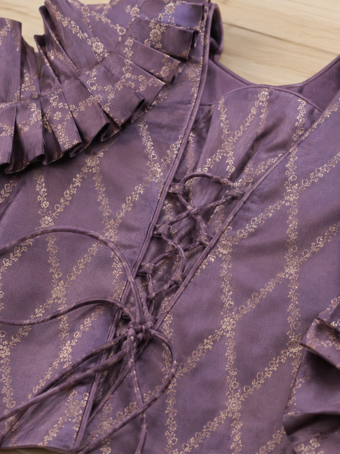 Pari x Tyohaar | Moonlit Lavender Vine Mesh Brocade Ruffle Sleeve Pattu Pavadai