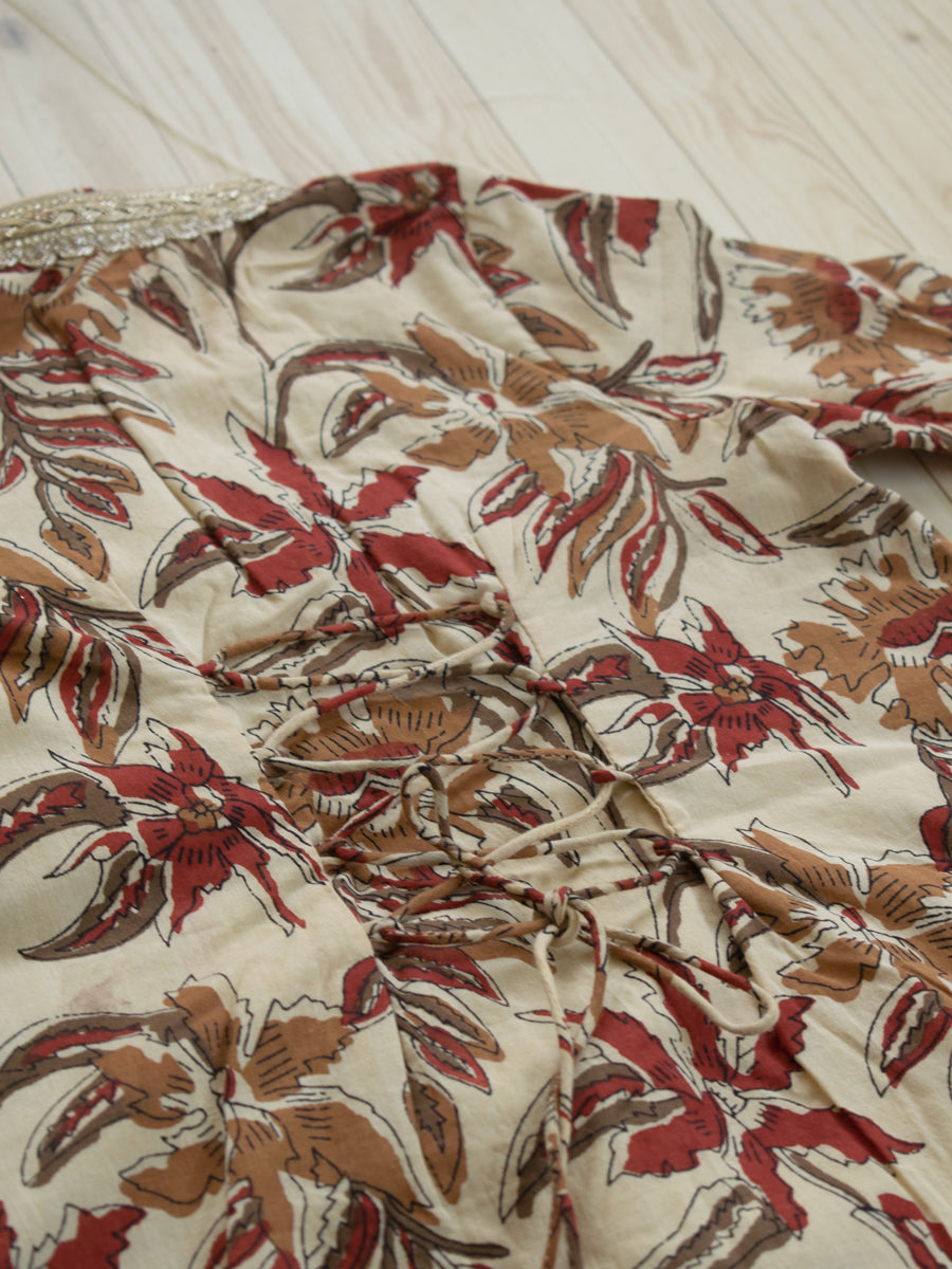 Phuli x Tyohaar | Angrakha-Sharara Set in Cream Blossom Block Print Cotton