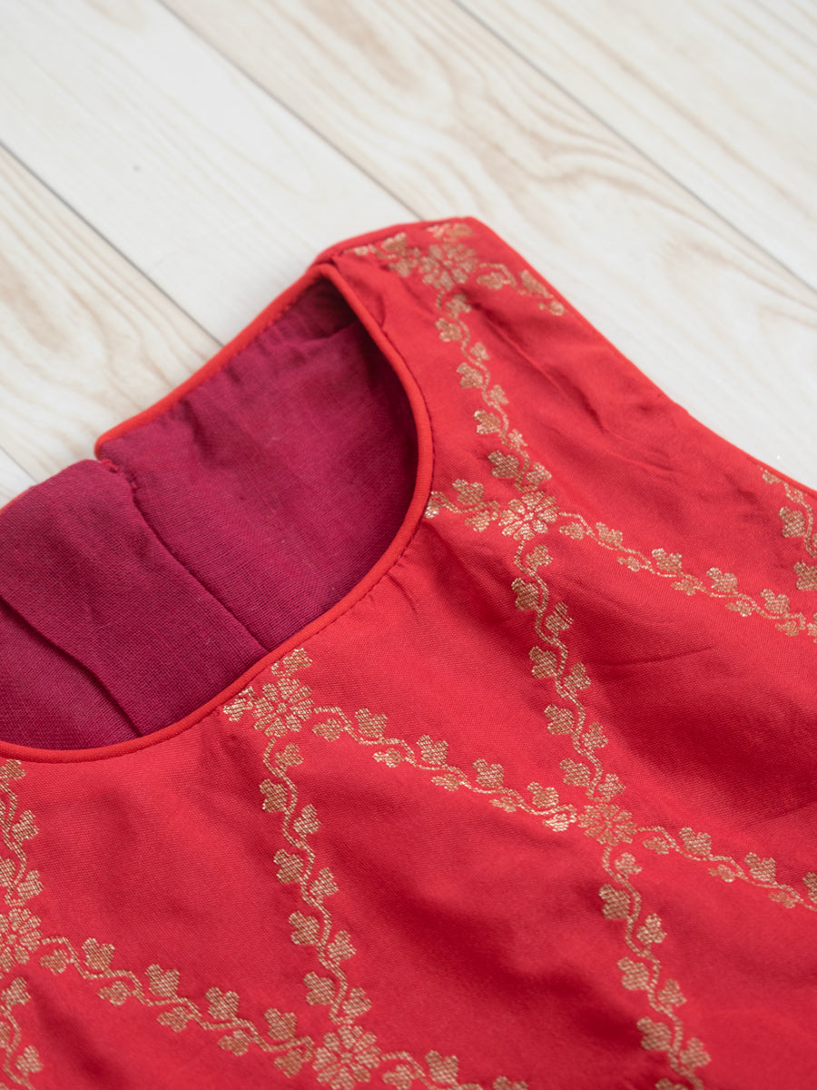 Poppy x Tyohaar | Berry Red Vine Mesh Brocade Tent Style Kurta & Flared Pant Set