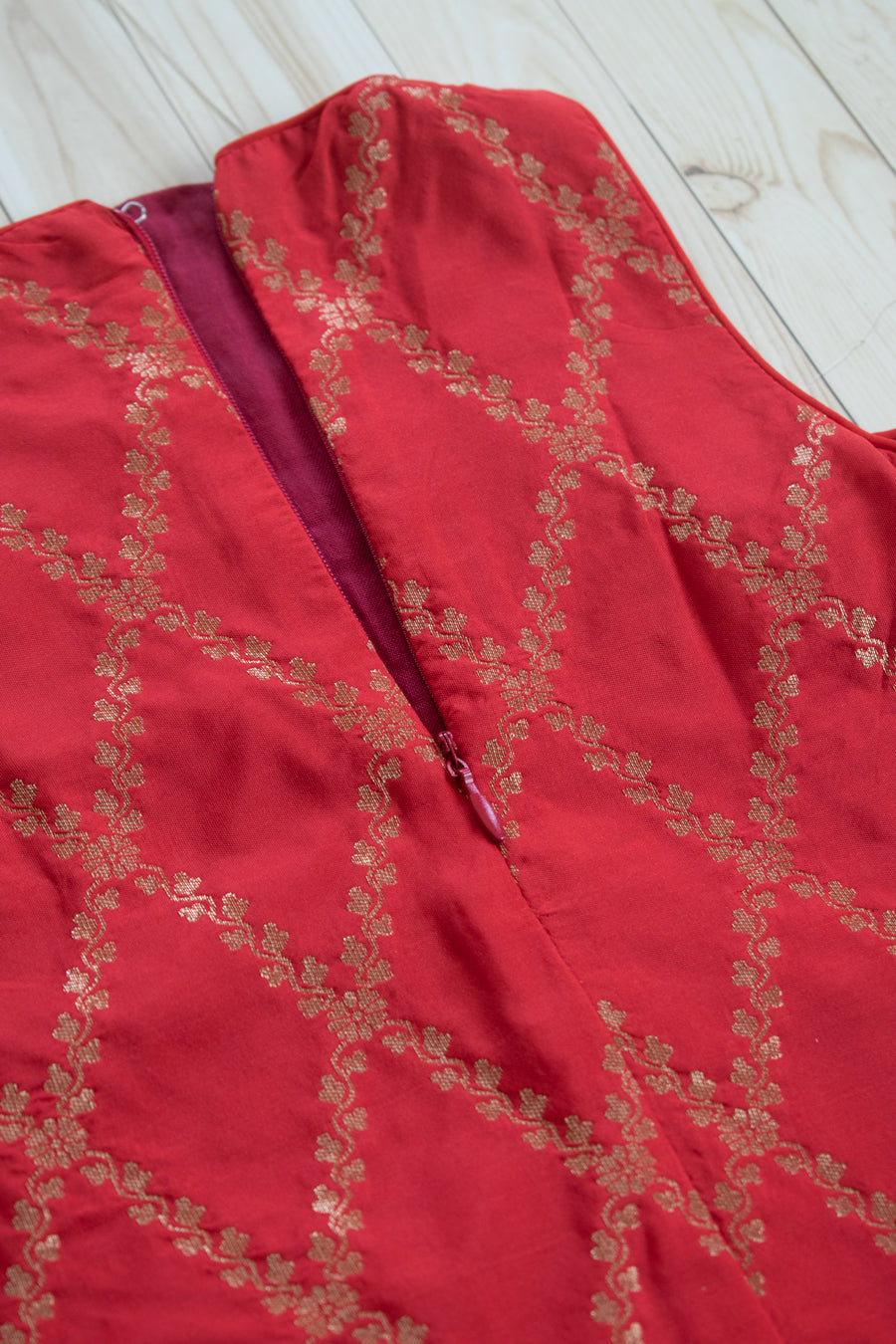 Poppy x Tyohaar | Berry Red Vine Mesh Brocade Tent Style Kurta & Flared Pant Set