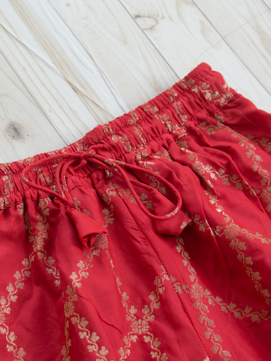 Poppy x Tyohaar | Berry Red Vine Mesh Brocade Tent Style Kurta & Flared Pant Set