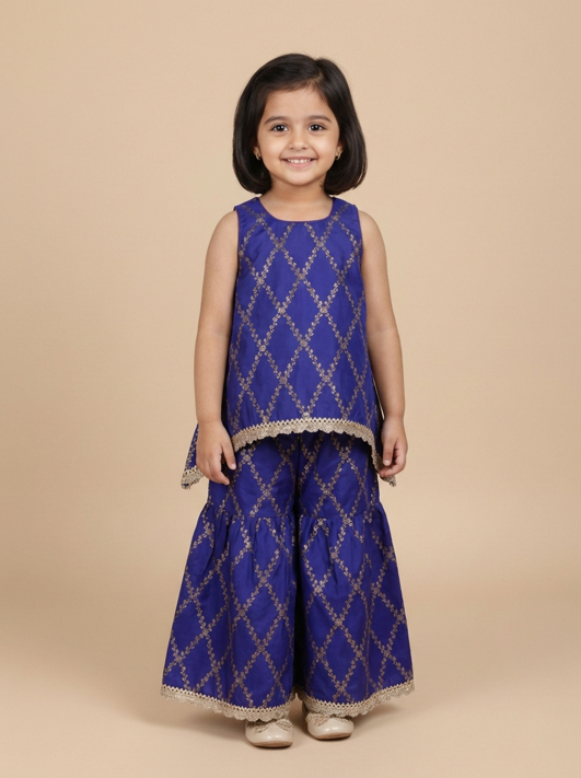 Poppy x Tyohaar | Regal Purple Vine Mesh Brocade Tent Style Kurta & Flared Pant Set