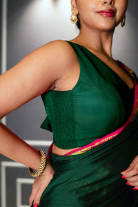  Raisa x Rozaana | Bottle Green Sleeveless FlexiFit™ Saree Blouse with Simple V Neckline and Back Cut-out with Tie-Up_2