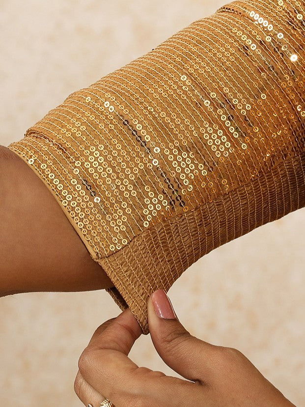 Nitara Mood | 2-Way Zipper Elbow-Sleeved Gold Sequin FlexiFitFit™ Saree Blouse