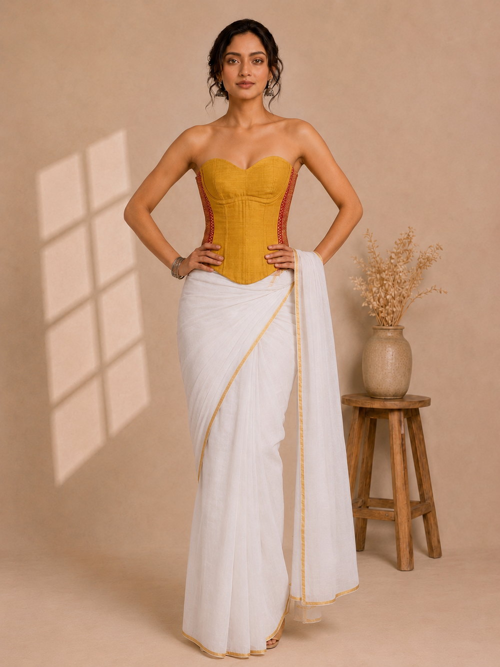 Vihana | Detachable Turmeric Yellow Mangalgiri Cinchfit™ Corset Top