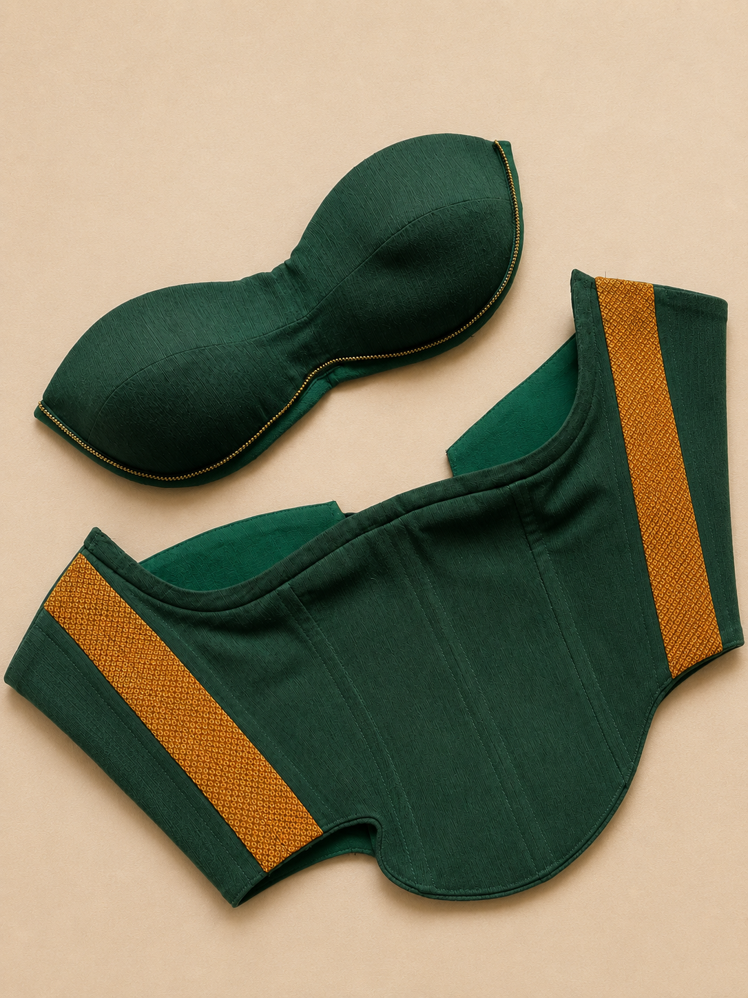 Vihana | Detachable Forest Green Mangalgiri Cinchfit™ Corset Top