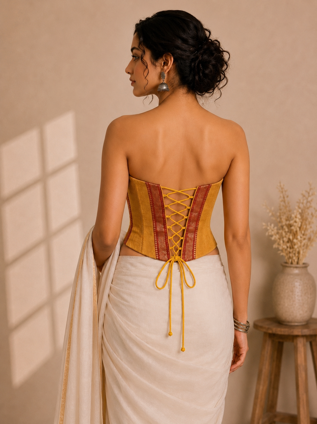 Vihana | Detachable Turmeric Yellow Mangalgiri Cinchfit™ Corset Top