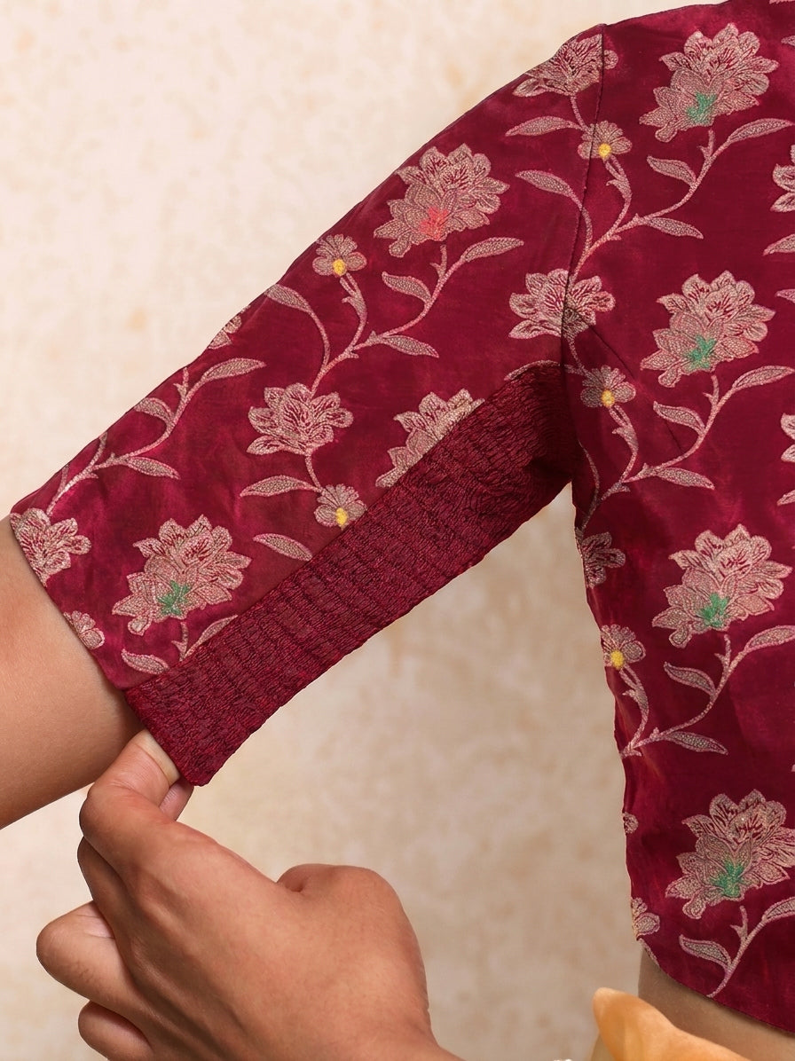 Saira x Tyohaar | Elbow Sleeves Red Meenakari Saree Blouse