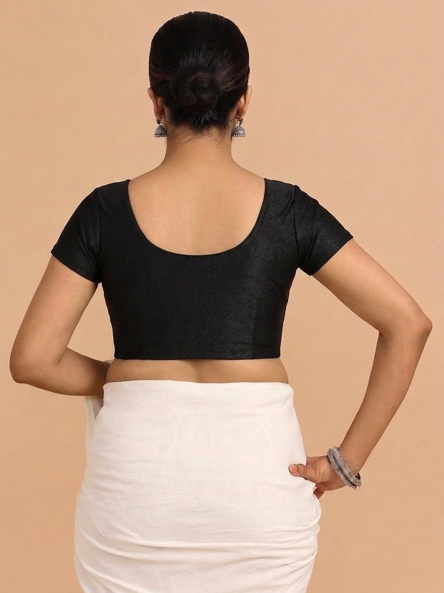 Sona Short Sleeve Smoked Charcoal Shimmer Lycra StretchFit™ Saree Blouse