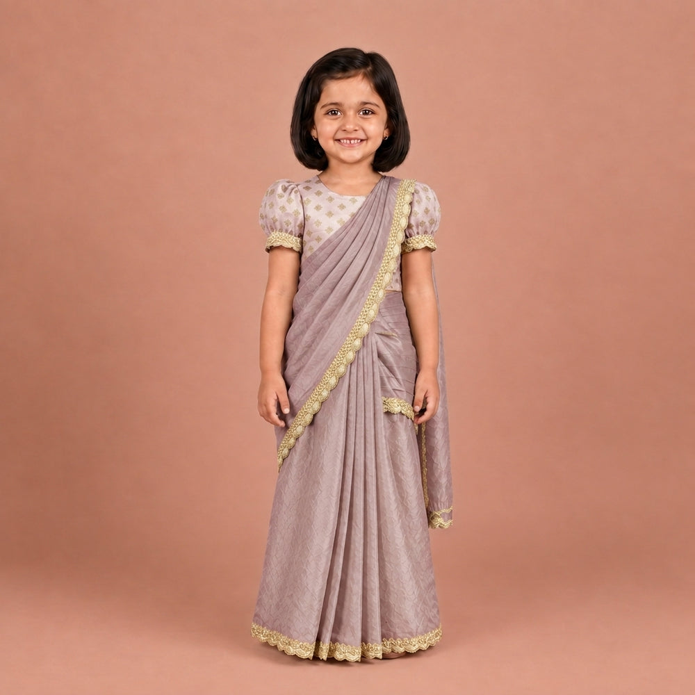 Nureh x Tyohaar | Metallic Lavender Shimmer Tissue Skirt Style Saree