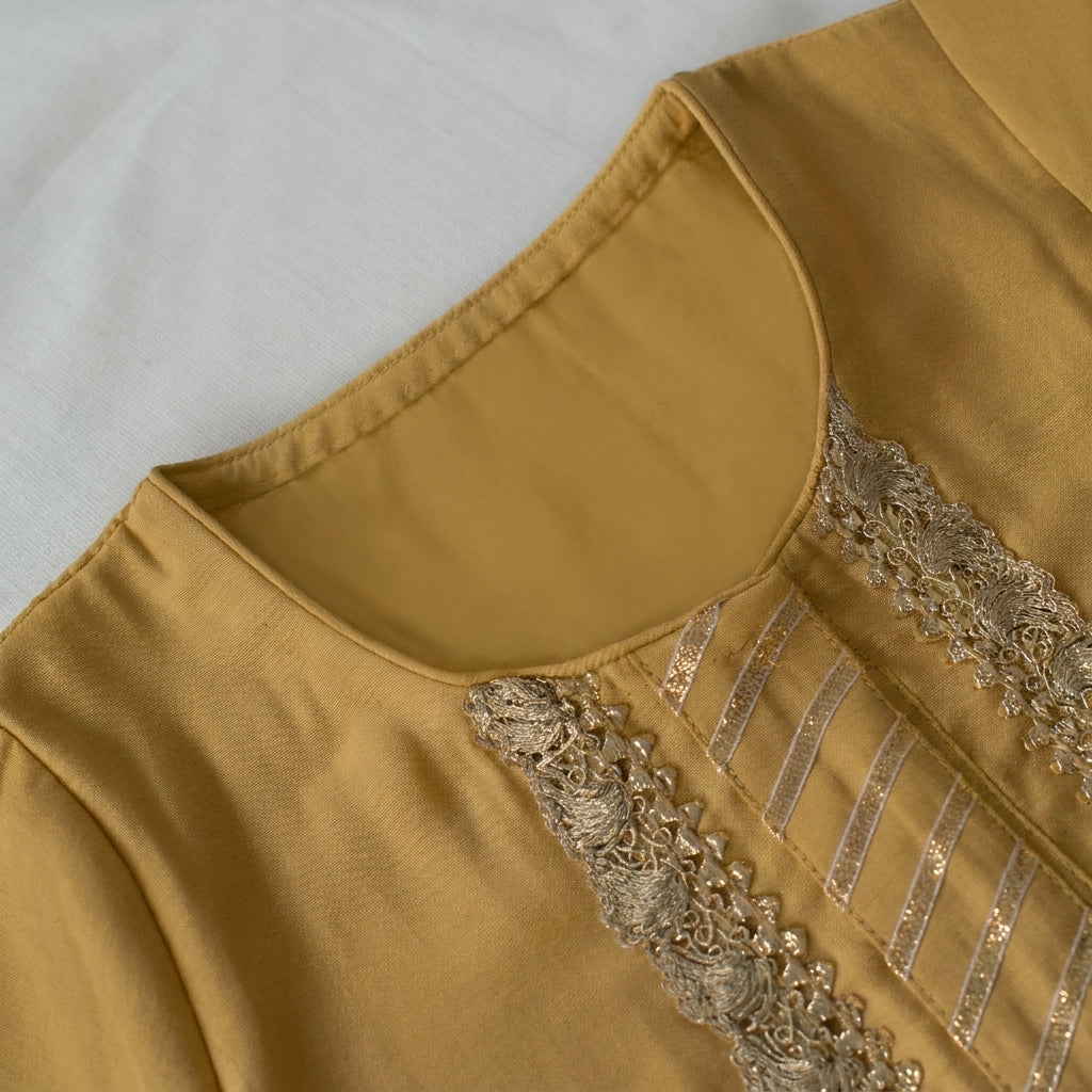 Afiya x Tyohaar | Dijon Mustard Solid Viscose Straight Kurta & Pant Set