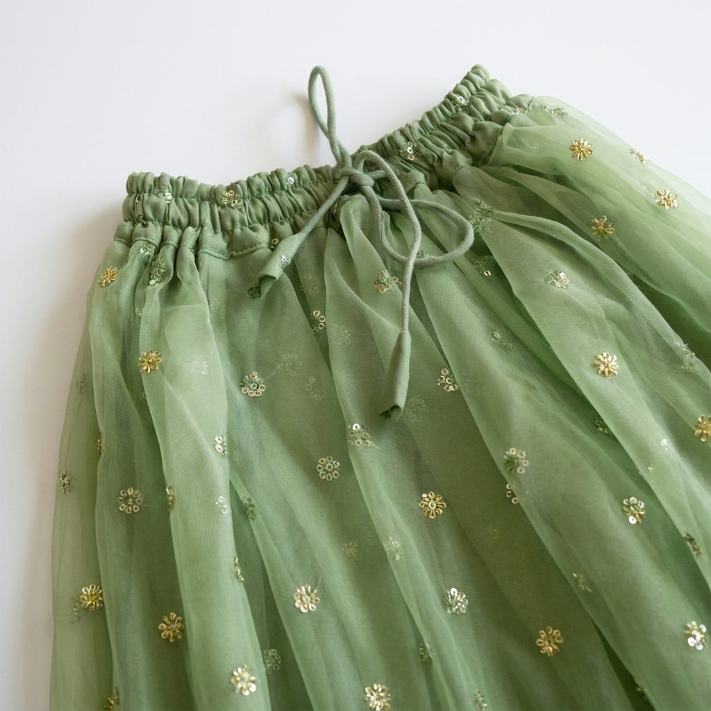 Gilheri x Tyohaar | Yellow & Green Chandheri-Organza Ruffle Sleeve Lehenga Set