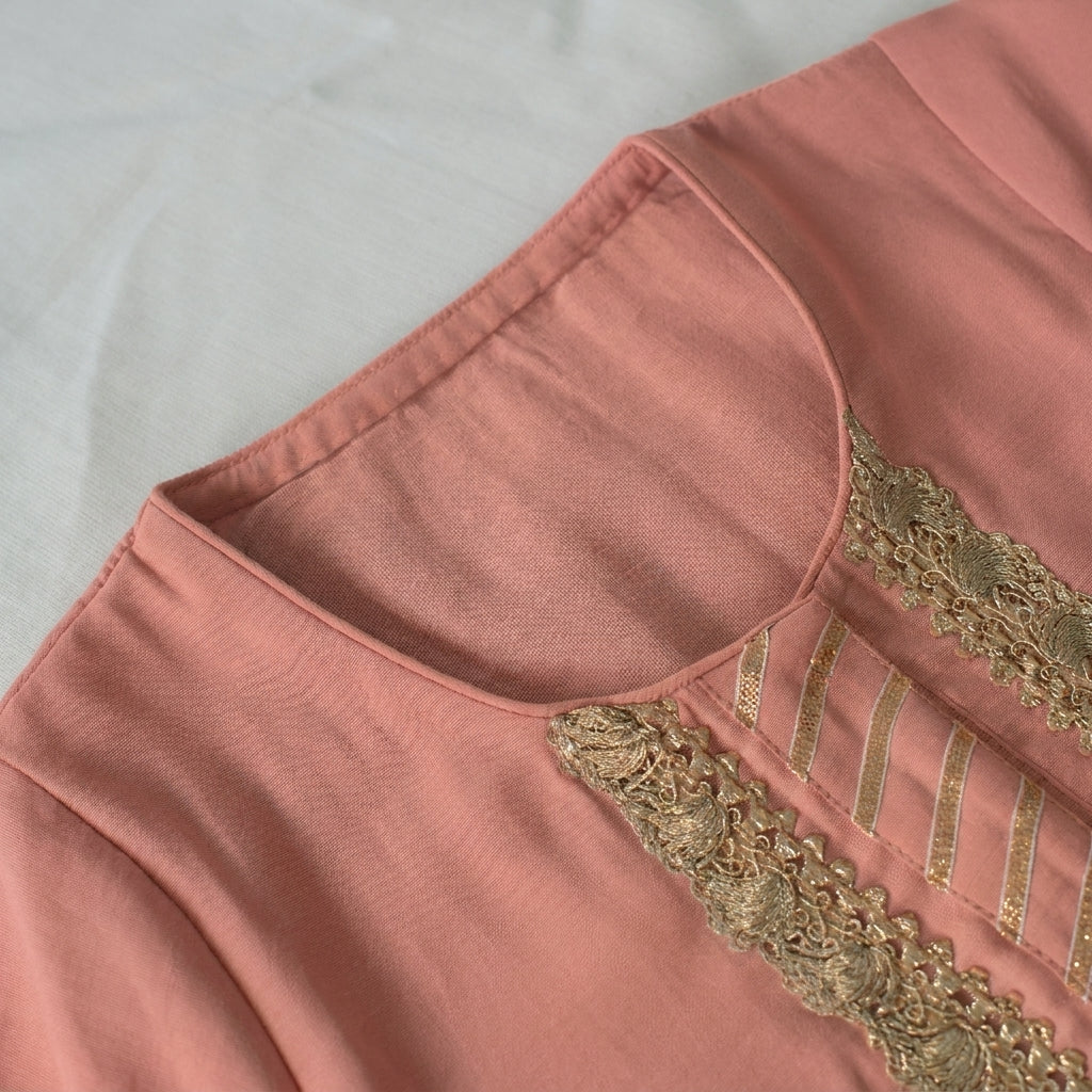 Afiya x Tyohaar | Sea Pink Solid Viscose Straight Kurta & Pant Set