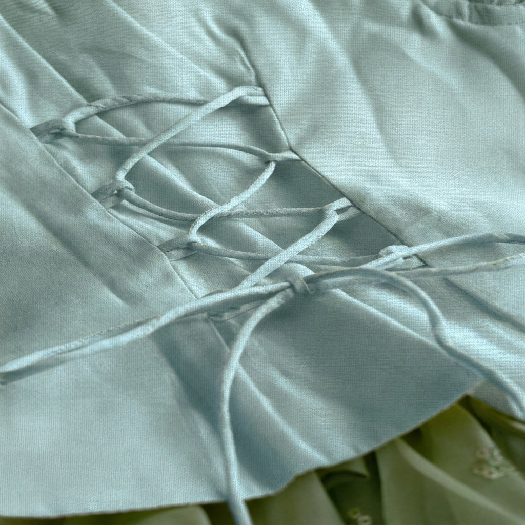 Gilheri x Tyohaar | Powder Blue & White Chandheri-Organza Ruffle Sleeve Lehenga Set