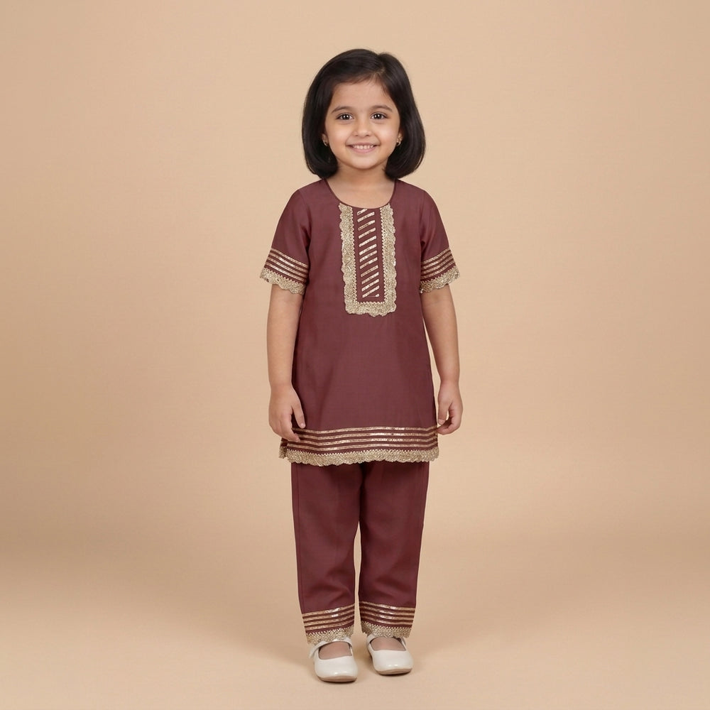 Afiya x Tyohaar | Deep Maroon Solid Viscose Straight Kurta & Pant Set