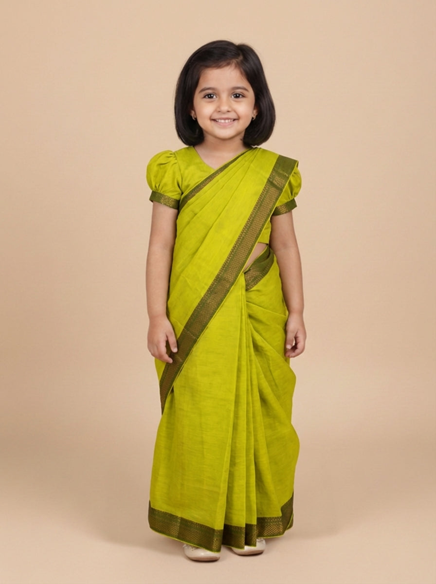 Gungun x Tyohaar | Radiant Citron Mangalgiri Cotton Ready-To-Wear Saree