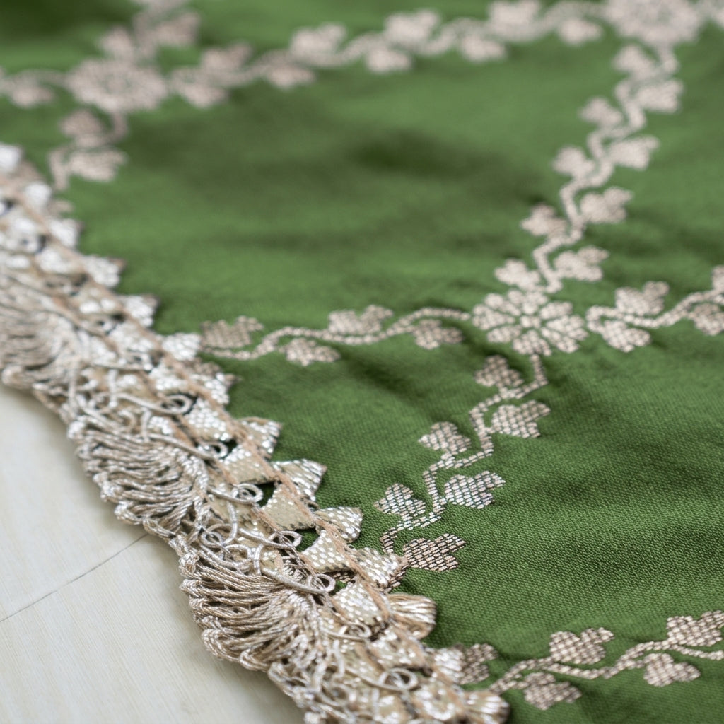 Poppy x Tyohaar | Deep Olive Vine Mesh Brocade Tent Style Kurta & Flared Pant Set