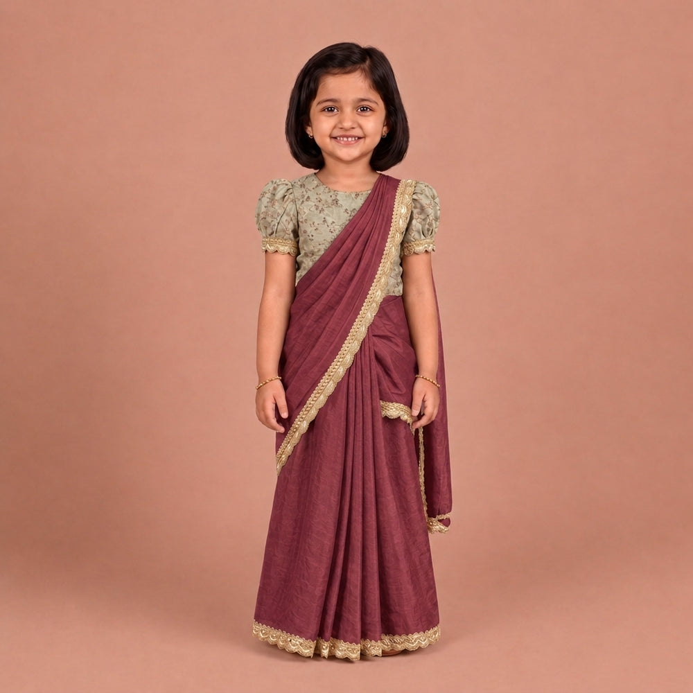 Nureh x Tyohaar | Ruby Bloom Shimmer Tissue Skirt Style Saree