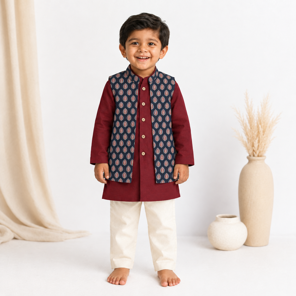 Shayl x Tyohaar | Kurta Pant & Jacket Set in Blue Spade Cotton & Linen