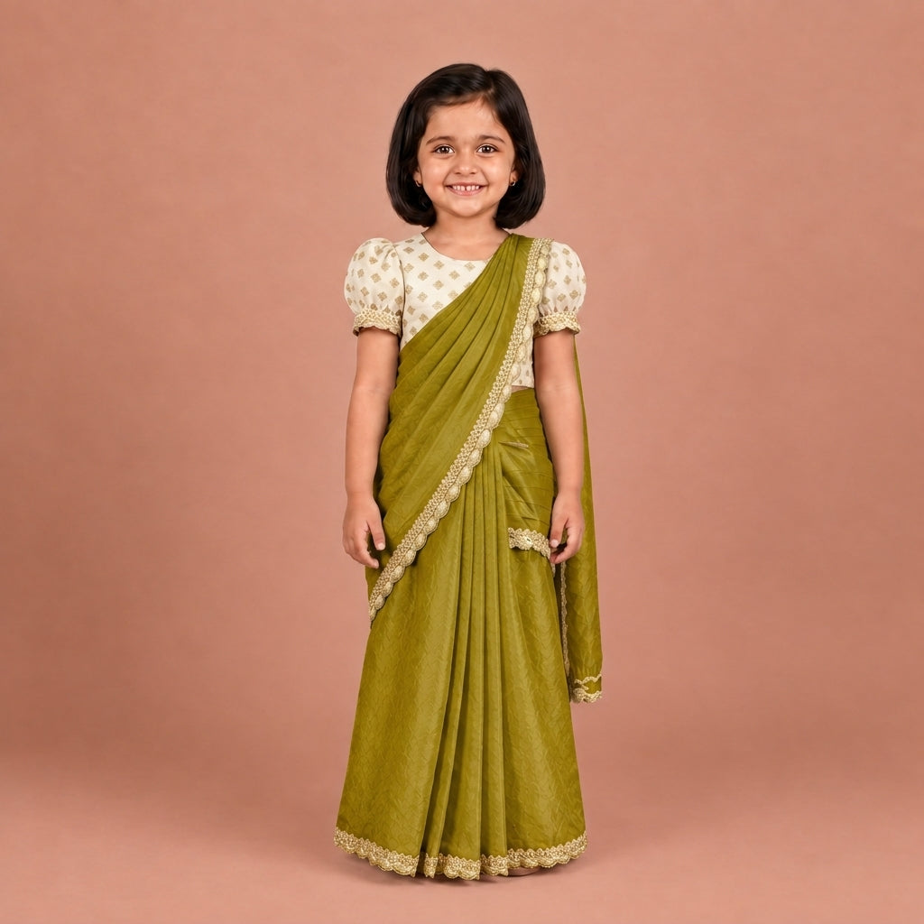 Chanchal x Tyohaar | Amber Olive Viscose Organza Skirt Style Saree