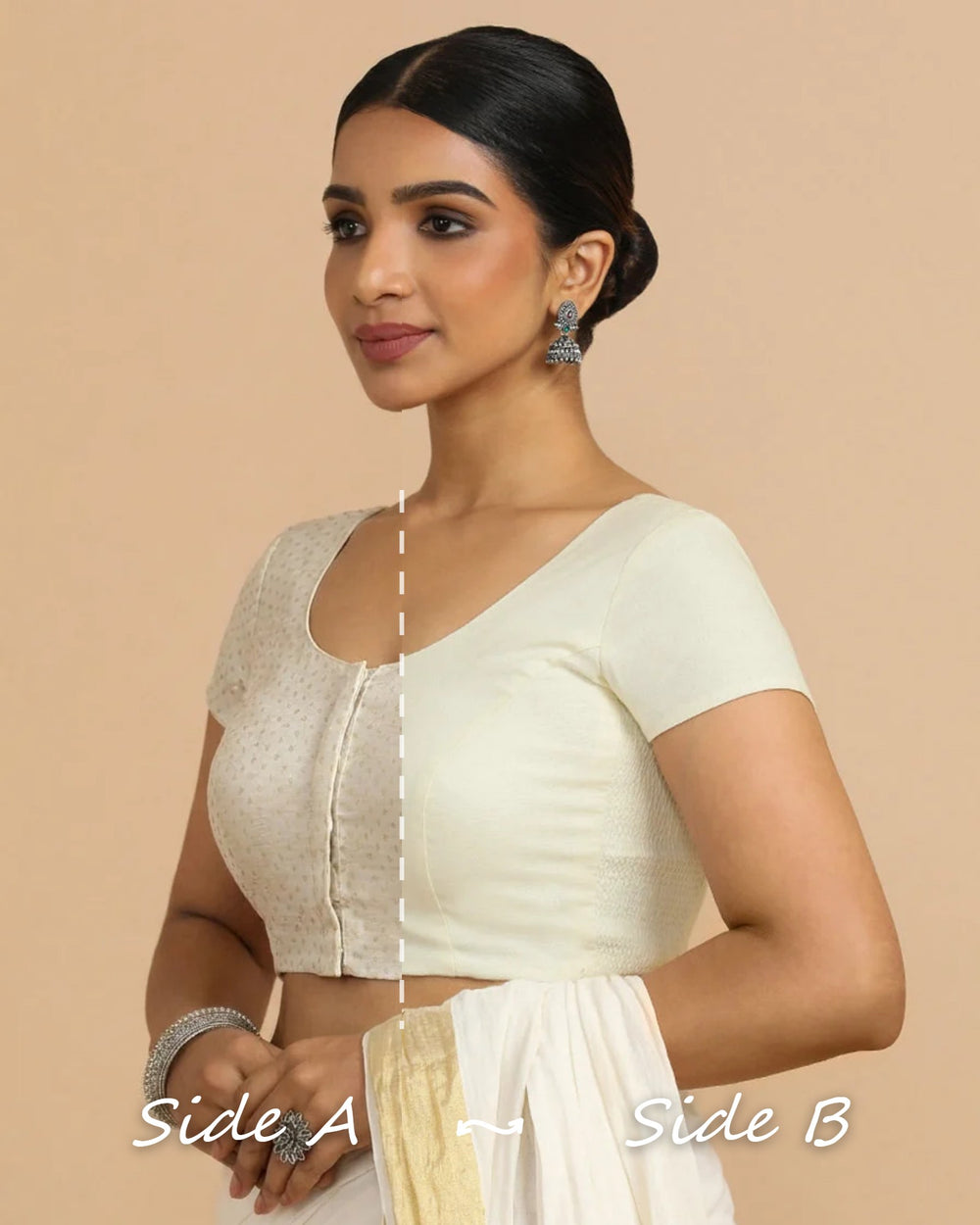 Krusha Reversible Duet | White × Chalk White Chandheri-Linen Saree Blouse