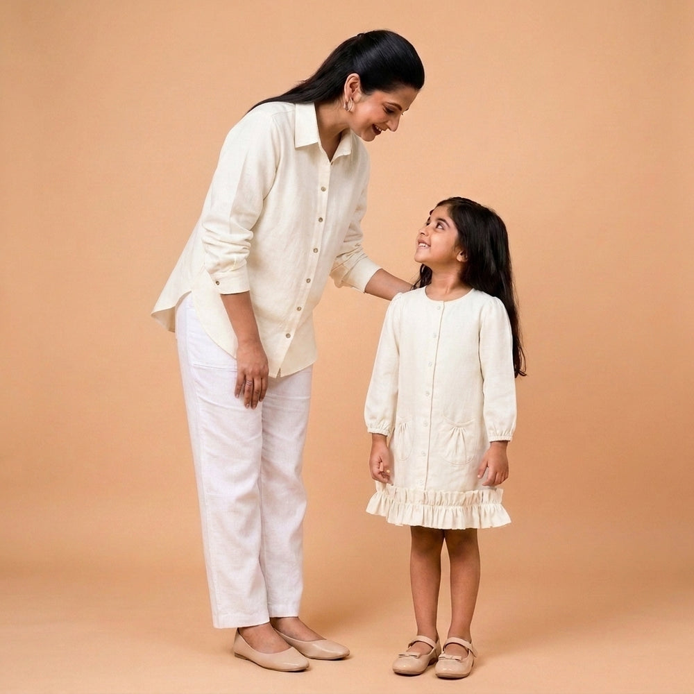 Mommy&Me | Gigi + Cecilia Chalk White Linen Frock & Shirt Combo