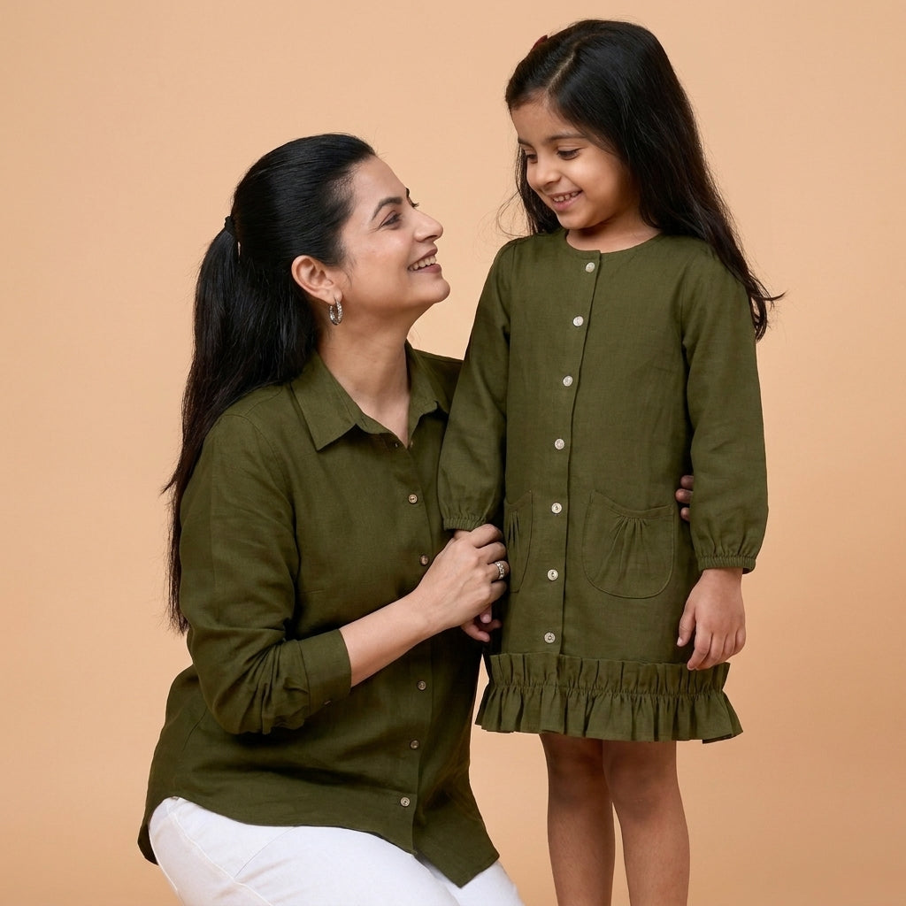 Mommy & Me bundle thumbnail: Mommy&Me | Gigi + Cecilia Ebony Black Linen Frock & Shirt Combo