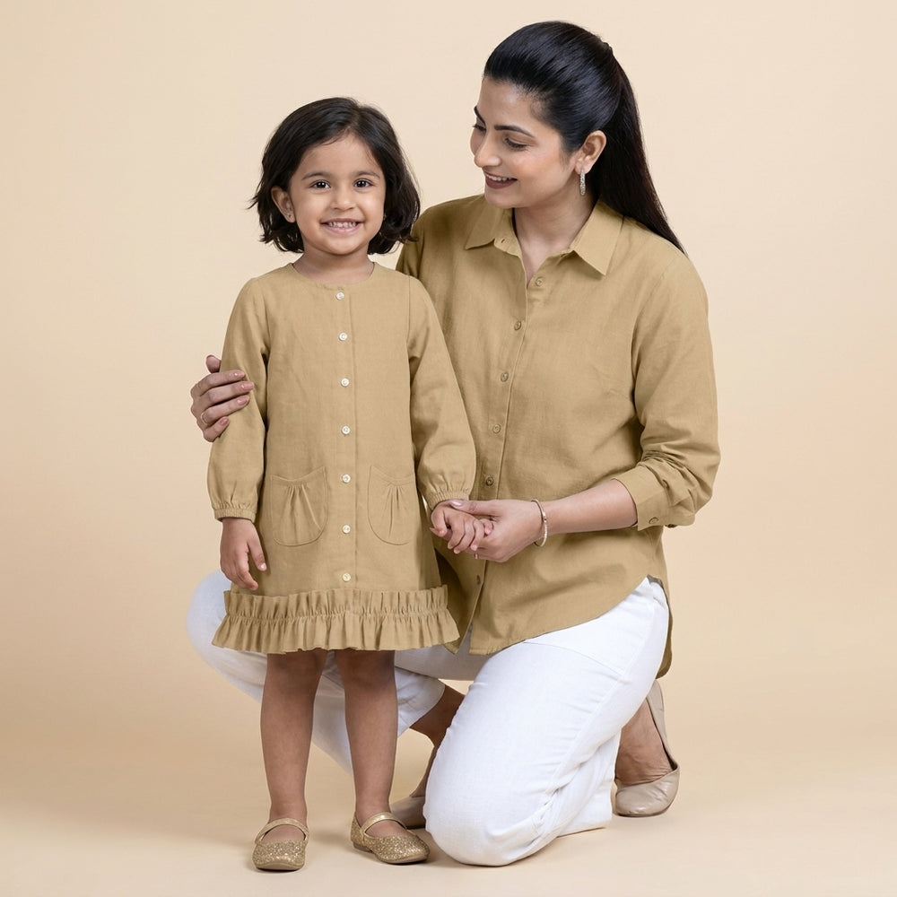 Mommy&Me | Gigi + Cecilia Ecru Beige Linen Frock & Shirt Combo