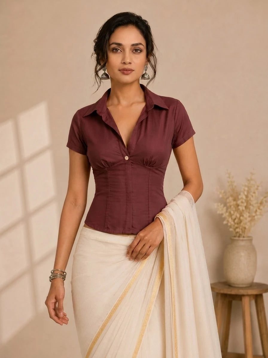 Advika Short Sleeve Deep Maroon viscose Cinchfit™ Corset Top