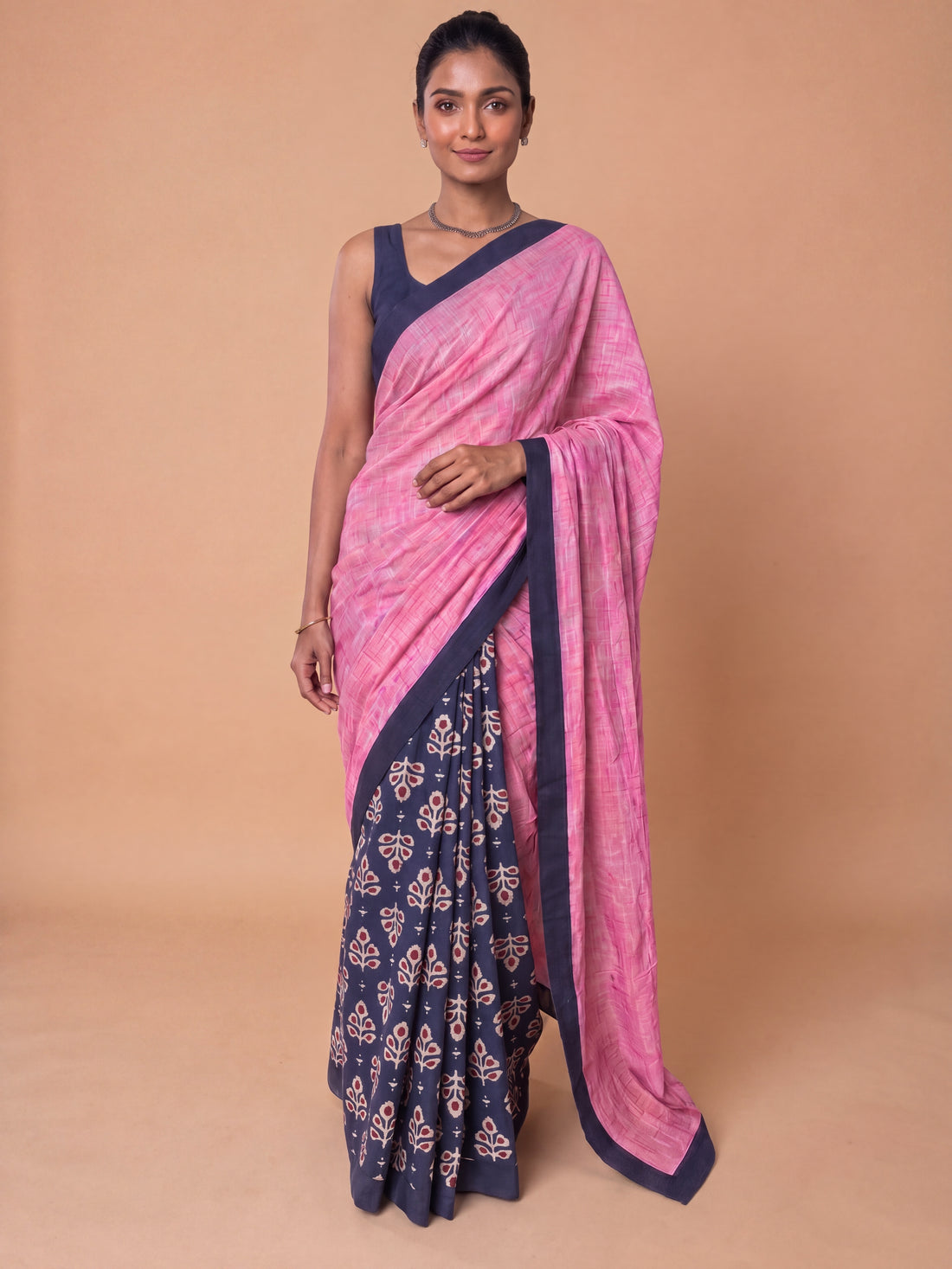 Mayuri Patchwork Blue Floral Butta Mul Cotton DrapeFit™ Saree