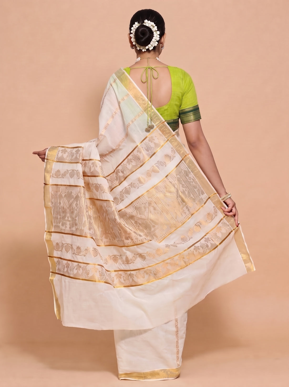 Kasavu-Kit Kasavu Saree with Revathi Elbow Sleeve blouse in Radiant Citron