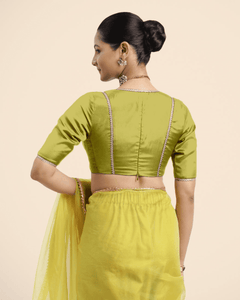  Zeenat x Tyohaar | Lemon Yellow Saree Blouse w/ FlexiFit™ and Gota Lace_3